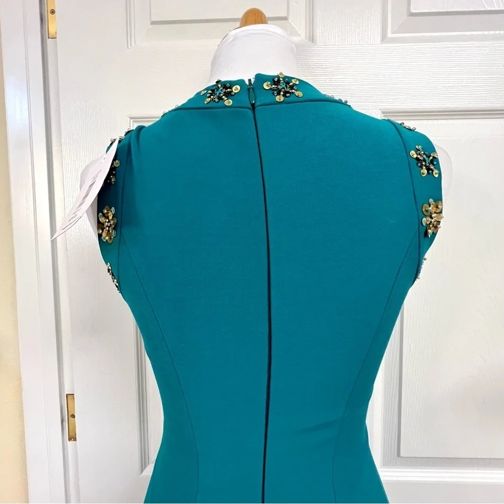 NWT Badgley Mischka emerald green fit flare dress embellished holidays women’s 0